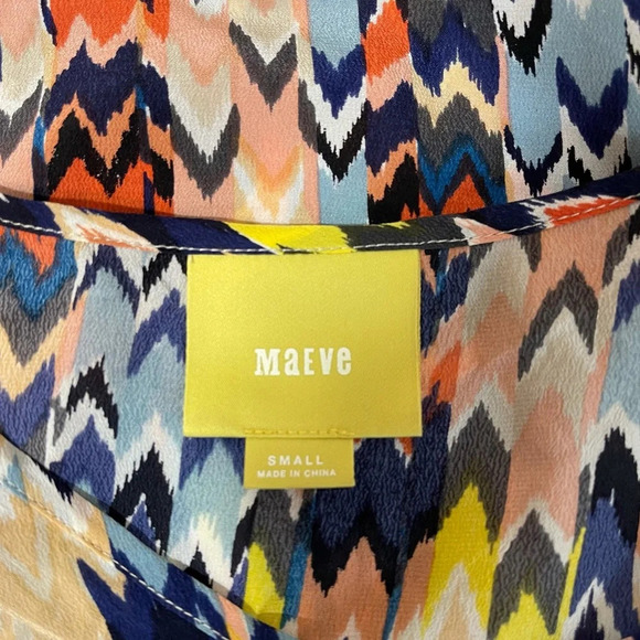 Anthropologie Maeve 100% Silk Multicolor Chevron Print Blouse Small Women’s - Picture 12 of 14